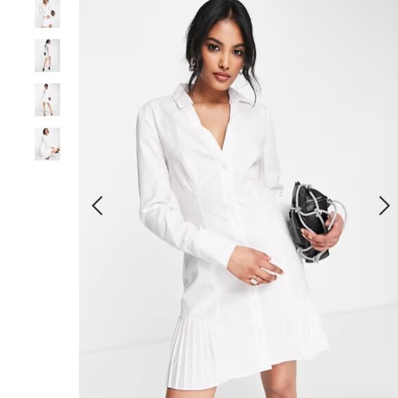 ASOS DESIGN cotton button through pleated mini shirt dress - Picture 1 of 10
